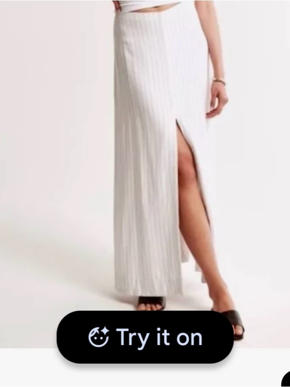 Abercrombie & Fitch White Ribbed Maxi Skirt with Side Slit